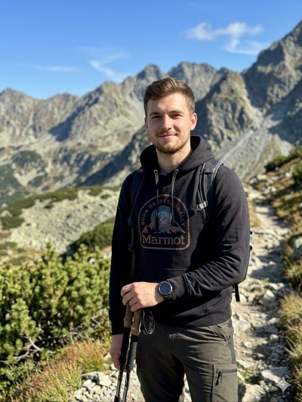 Mens Marmot Black Hoodie with Mountain Born Professionally